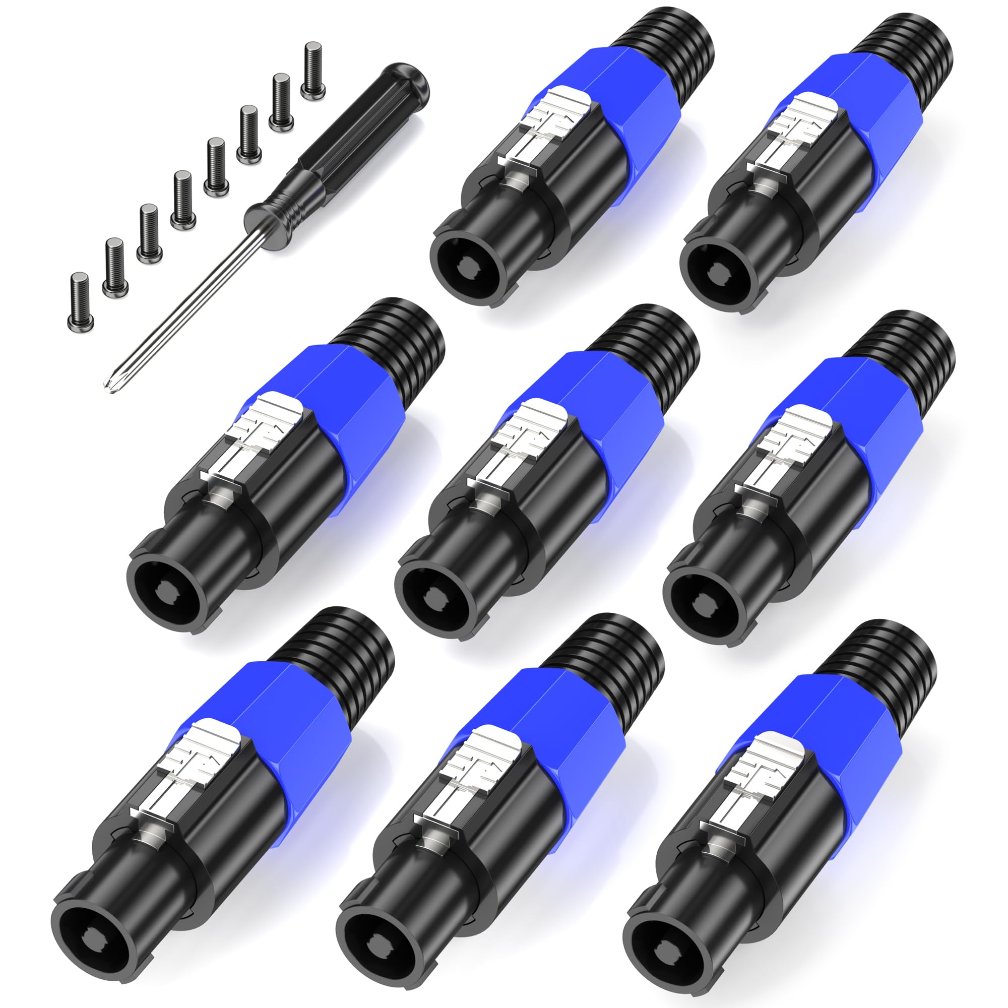 Jumwa 8Pack Speakon Connector Twist Lock Audio Speaker Adapter Plug With Screwdriver Compatiable with Speakon NL4FC, NL4FX, NLT4X, NL2FC, Type1