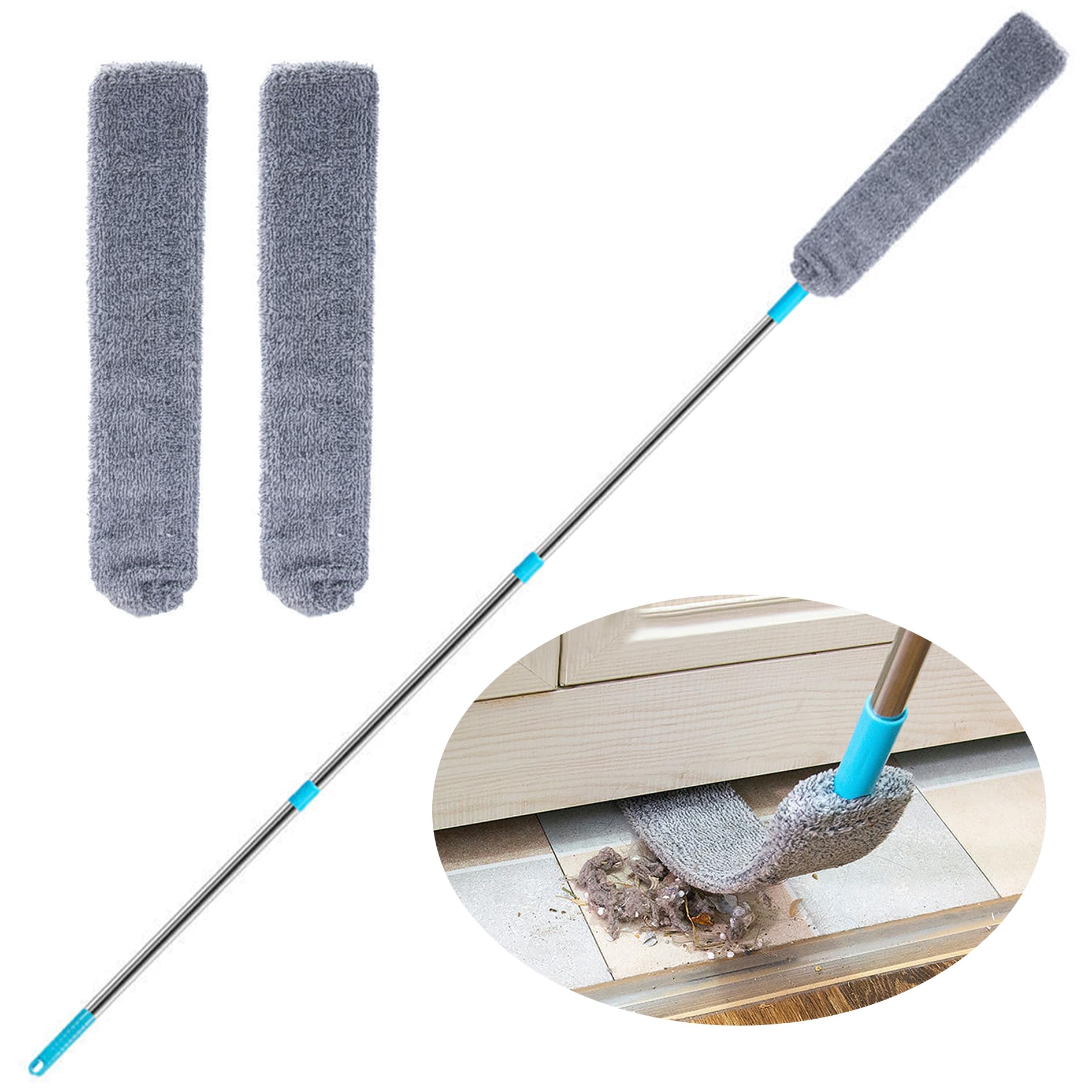 Photo 1 of Retractable Gap Dust Clean Under Appliance Microfiber Duster Dust Cleaning Brush with Extendable 3 Pole (31.5''-59.1''),Bendable Removable Washable Gap Dust Cleaner for Sofa Bed Furniture Bottom