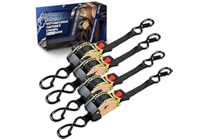 ANLU LOAD ANLULOAD Retractable Ratchet Strap,（1In*9.84Ft） S Hook Retractable Tie Down Strap for Motorcycles, Boats,Atvs,Utvs. BS:1763lbs