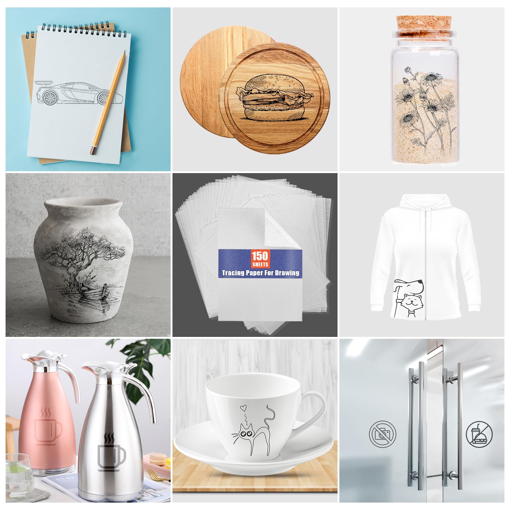Transfer Paper Tracing Paper - PSLER Translucent on Artist Lettering Sketch Drawing for Pencil Ink Markers (Transparent)