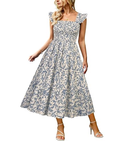 5xl dress for women RITERA Lady's Plus Size Summer Ruffle Sleeve Blue Floral V Neck Maxi Dress Flowy Smocked Boho Dresses with Pockets Cocktail Dresses Party Sundresses XL 14W 16W at Amazon Women's Clothing store it is comfortable Gold Harley Dress - Color:Demure luxury prom dress