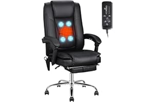 jamege Black Executive Office Chair Heated Office Chair with 4 Points Vibration Massage Office Chair with Footrest and Lumbar Support