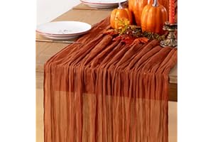 LINXTAR Fall Table Runner Terracotta Cheesecloth Table Runner 10FT Farmhouse Table Runners 120 Inches Table Decor Thanksgiving Dining Room Centerpiece Wedding Boho Baby Shower Birthday