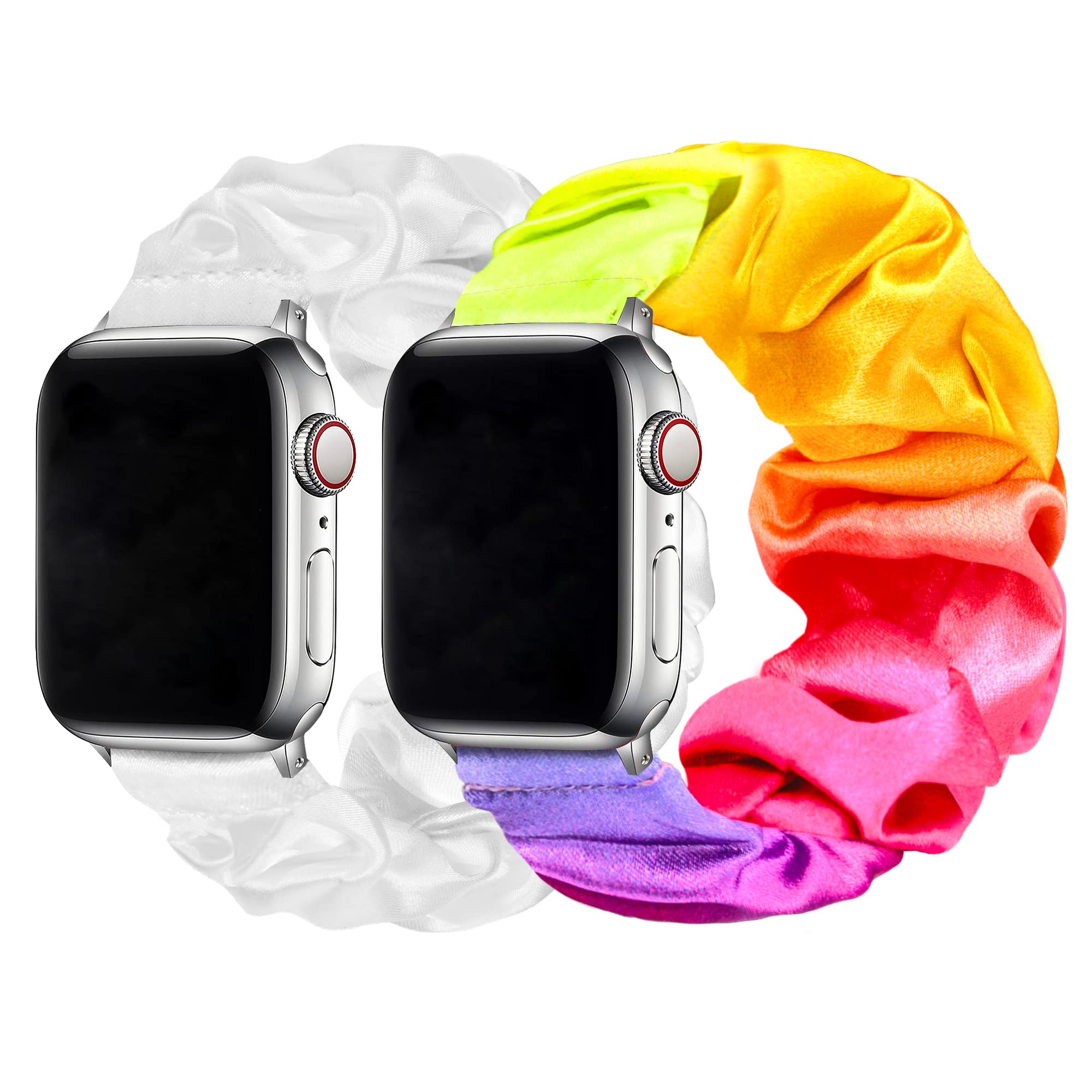 Meideli 2 Pack Pattern Printed Fabric Wristband Compatible with Apple Watch Strap, Scrunchie Elastic Strap for Apple iWatch Series 10 9 8 7 6 5 4 SE