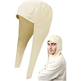 PROCOS Medieval Coif Cap Linen Hats Bonnet with Ear Flaps Victorian Mens Costume Cosplay Accessory