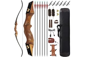 HANDBAIGE 60'' Archery Recurve Bows Kit for Adults 20-60lbs Recurve Bow and Arrows and Replacable Broadheads Takedown Wooden 
