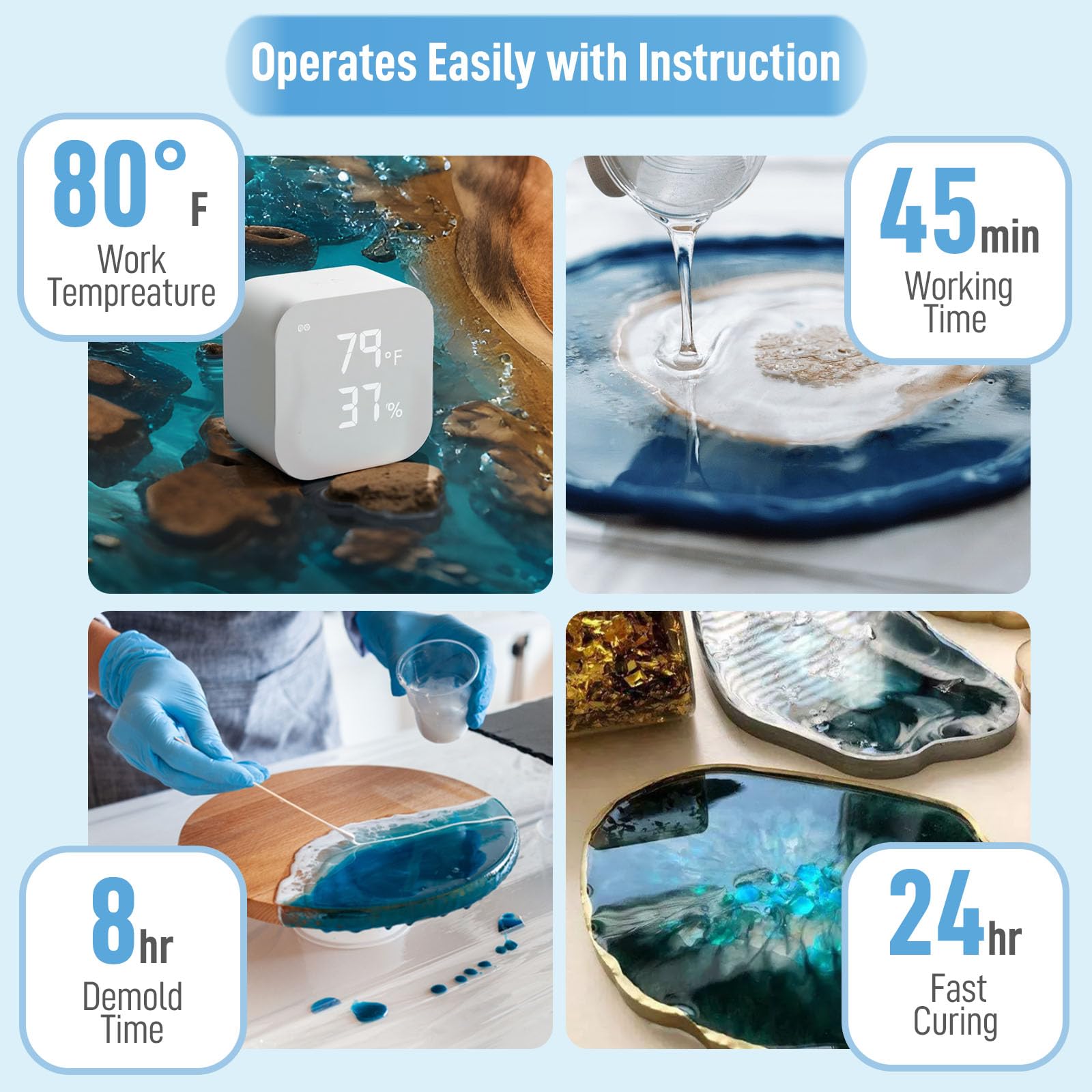 Clear Epoxy Resin Kit 2 Part 16 oz for Countertop Jewelry Wood Table Bar Top Crafts Art Food Safe Self-Leveling Casting Coat Resina Epoxica for Floor Cups Tumblers