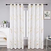 Taisier Home Gold Foil Print Linen Textured Curtains - Geometric Marble Pattern Design for Living Room - Thermal Insulated Window Treatment, 2 Panels, 84" L, Off White and Gold