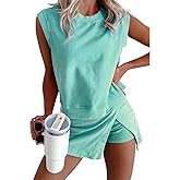 Two piece Skirt Set For Women Sleeveless Outfits 2025 Summer Tank Top and Lined Split Skirt Shorts Skort Lounge Sets