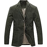 chouyatou Men's Casual Three-Button Stripe Lined Cotton Twill Suit Jacket