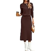 Glamaker Womens 2 Piece Skirt Sets Fall Long Sleeve Sweater Dress Casual Knit Midi Dress Travel Outfits Winter Clothes 2025