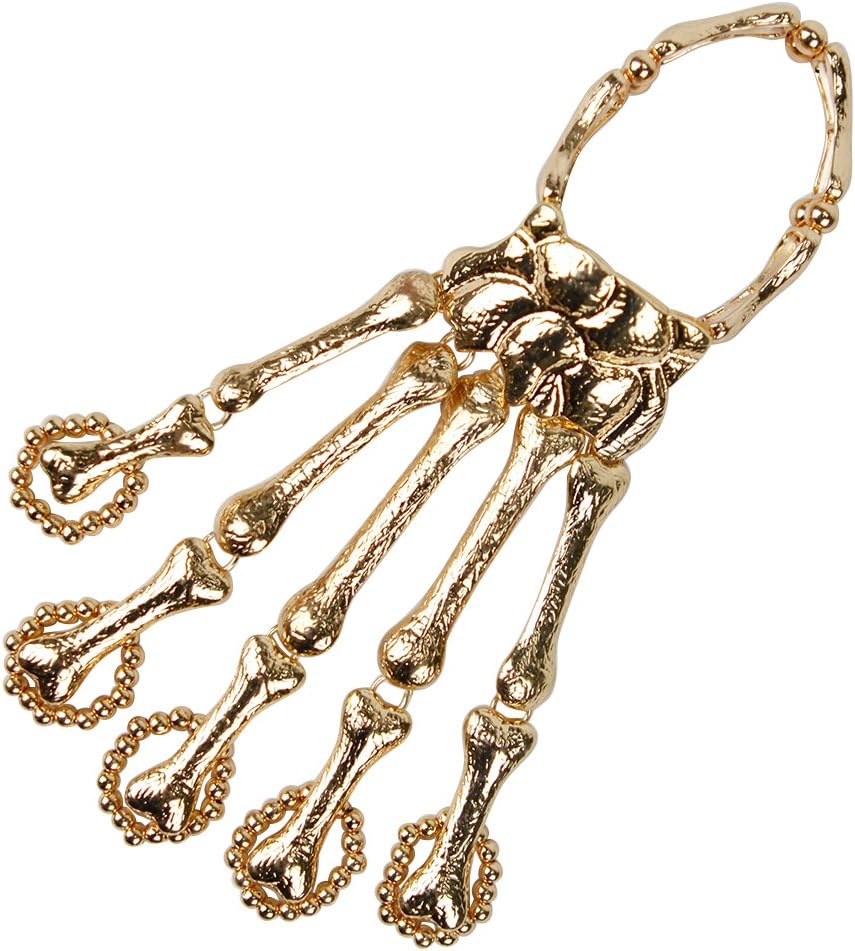 Misscat Fashion Women Bone Hand Chains Skull Fingers Metal Skeleton Slave Bracelet Ring