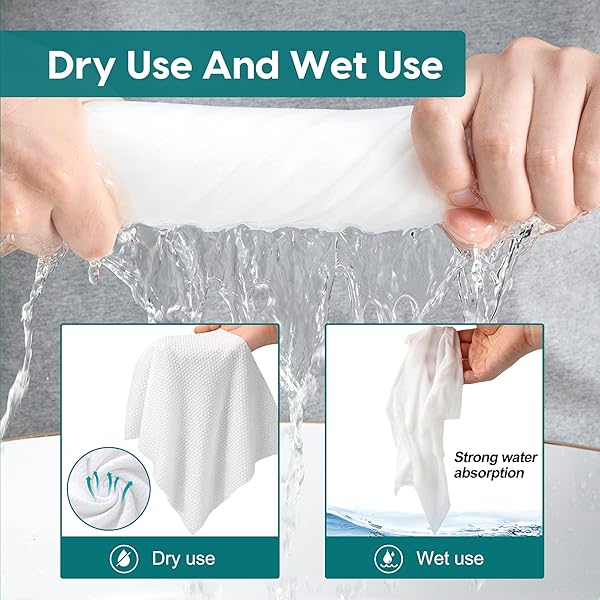DISPOSABLE DRY WIPES FOR ADULT PERSONAL CARE, LARGE, SOFTER & THICKER WET AND DRY USE, MAKEUP REMOVER WIPES MULTIPACK, BIODEGRADABLE, CHEMICAL-FREE, SENSITIVE SKIN, TRAVEL WIPES (PACK OF 1-180 PIECES)