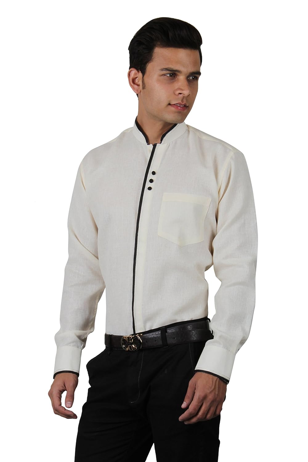 the standard men's chinese collar party wear shirt, designer print