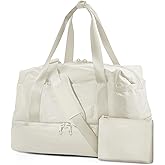 Weekender Bags for Women, BAGSMART Travel Duffel Bags with Shoe Compartment,Personal Item Travel Bag for Airlines, Carry on Overnight Tote Bag with Toiletry Bag (Light Beige,2pcs)