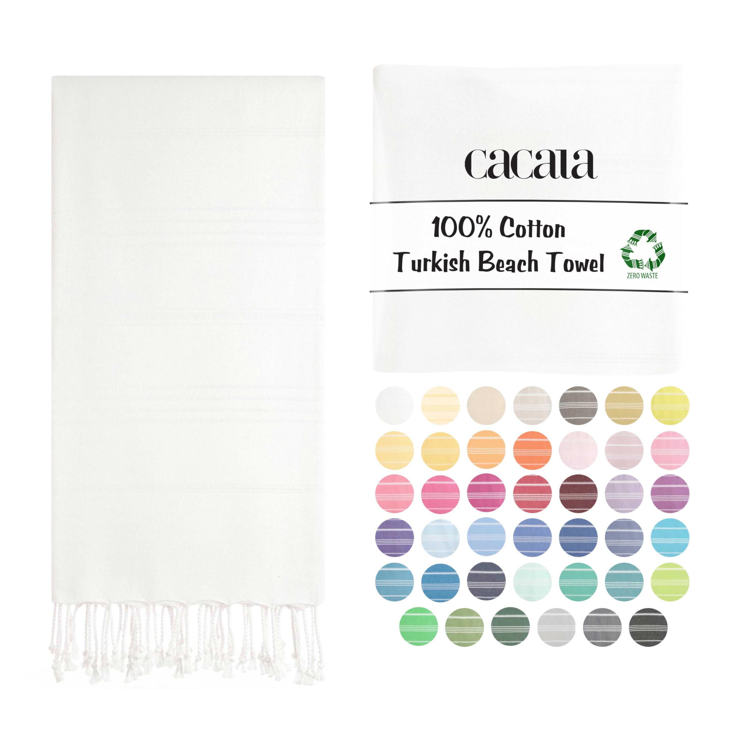 Cacala Turkish beach towel quick dry and lightweight Best for bath, gym, yoga, swimming and camping, White, 37" x 70"