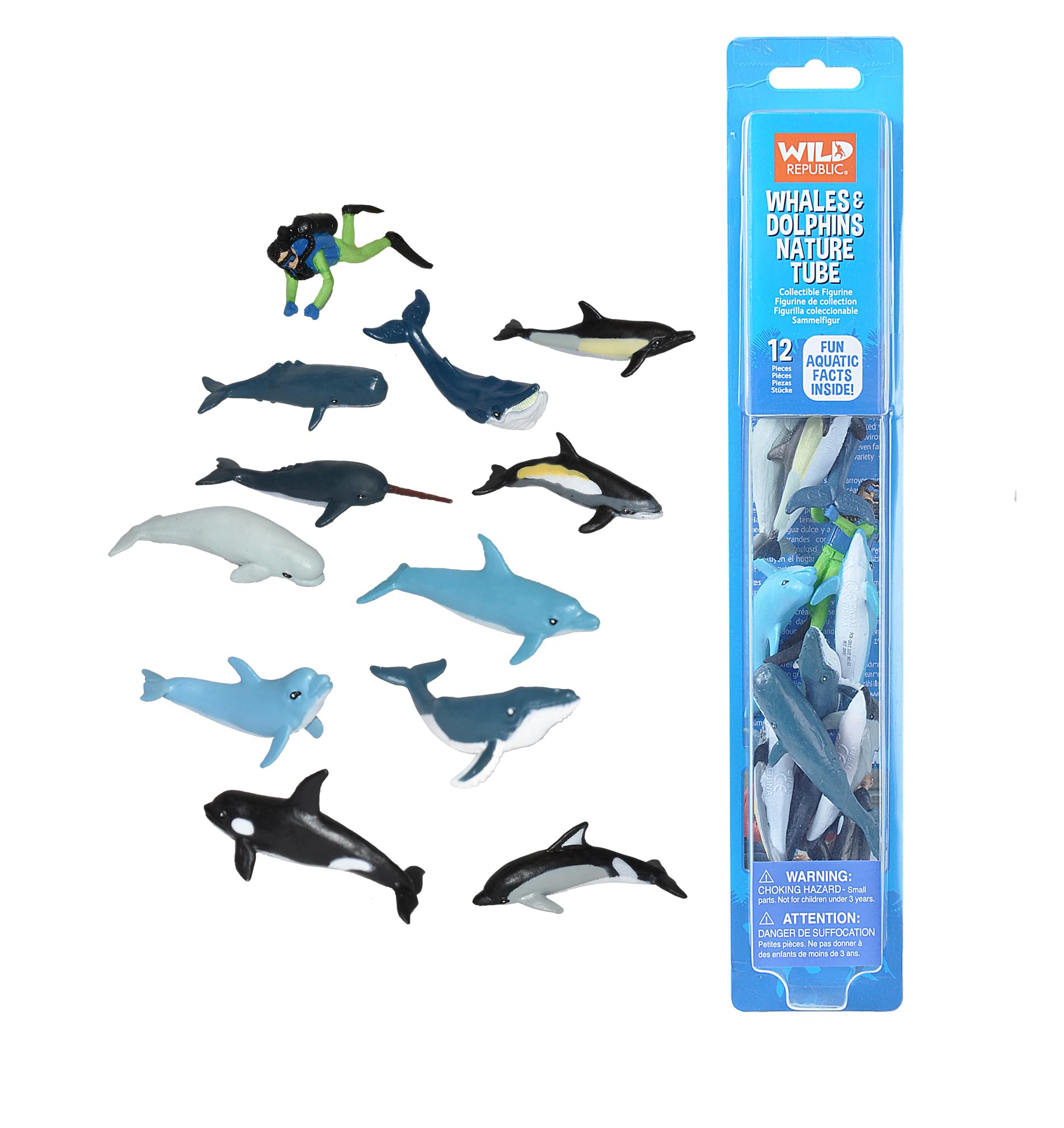 WILD REPUBLIC 20828 Animals Figures Whales and Dolphins Playset, Nature Tube, Multi, 12 Piece Assortment