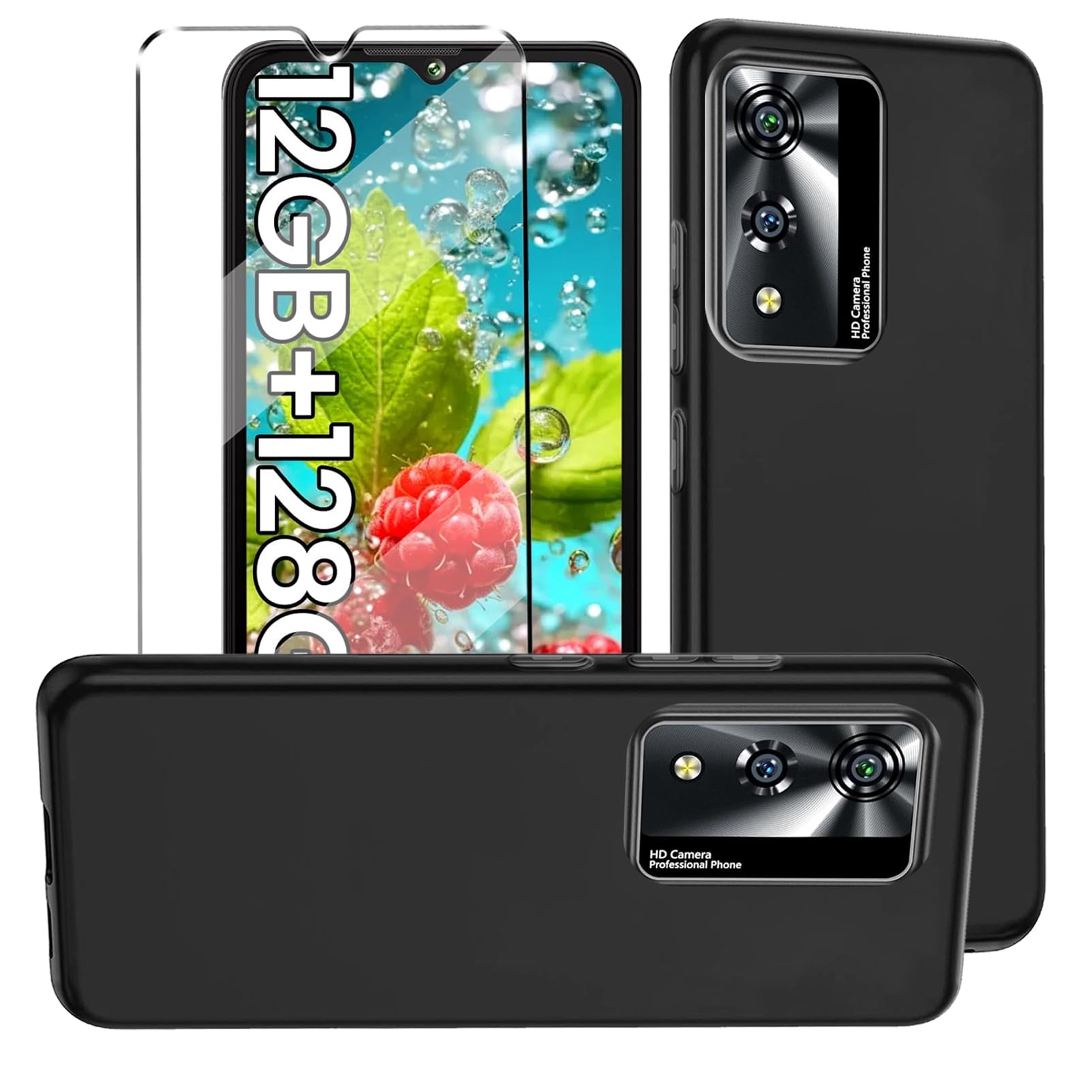 HuiYouMY 2-in-1 Case Compatible with CUBOT A10 Cover with 1 Pack Tempered Glass Screen Protector for CUBOT A10, Slim Fit Soft TPU Shockproof Anti-Scratch Phone Case Cover - Black — image 1