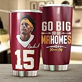 TEERABBIT Patrick Mahomes II Tumbler - Go Big Or Go Mahomes - Coffee Tea Mug Insulated Tumbler With Lid - Birthday, Christmas, Thanksgiving Day Gifts For Football Fans - 20 Oz| Stainless Steel Mug