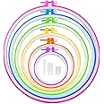 Caydo 6 Pieces Embroidery Hoops and 15 Needles, Plastic Circle Cross Stitch Hoop Ring Embroidery Circle Set, 3.4 inch to 10.4 inch (Multicolor)