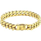 CaptainSteeL Cuban Link Chain Bracelet for Men- 316L Stainless Steel 9/10MM Width Fashion Pattern Snap Button Hip Hop Jewelry,Two Style Cuban Bracelets 18K Gold Plated/Stainless Steel with Gift Box