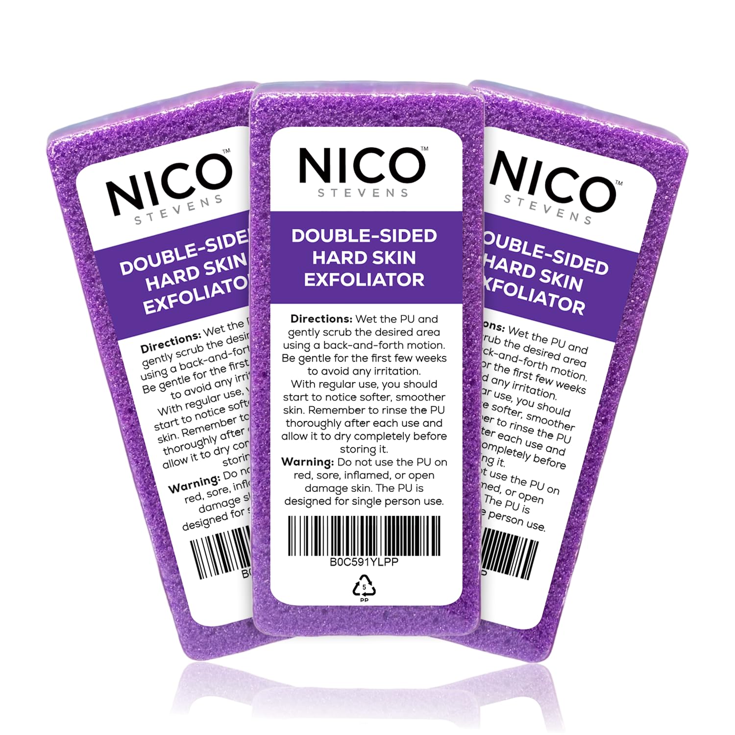 Nico Stevens Hard Skin Exfoliator Block - Hard Callus Remover - Dry Cracked Heel Scrubber for Feet - Foot Scrubber - Pedicure Tool - Ideal for Dry Skin On Feet - Pack of 3