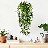 RAINFLOW Artificial Hanging Flowers for Outdoors - Small UV Resistant Hanging Morning Glories with Eucalyptus Leaves, Artificial Eucalyptus Plant for Home Balcony Wedding Indoor Outdoor Patio Decor