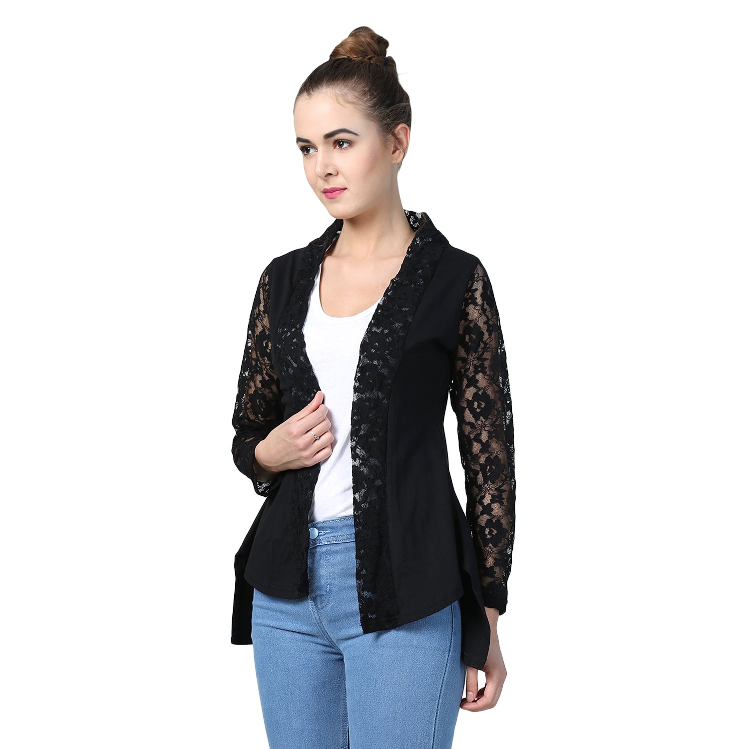 women's cotton full sleeve front open net shrug/cardigan style