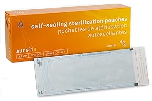 Aurelia - Self-Sealing Class 4 Sterilization Pouches - 200 Units, 1 x Pack of 200 Units (3.5" x 9" / 9 cm x 26 cm), Single Bo
