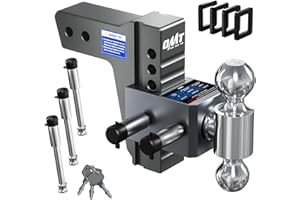 Orion Motor Tech Adjustable Trailer Hitch, Heavy Duty 2.5 inch Receiver Hitch, 6" Drop Hitch with 2" & 2-5/16" Balls, 360° Dual-Ball Mount with 18500lb Towing Capacity for Class IV & V, Gray