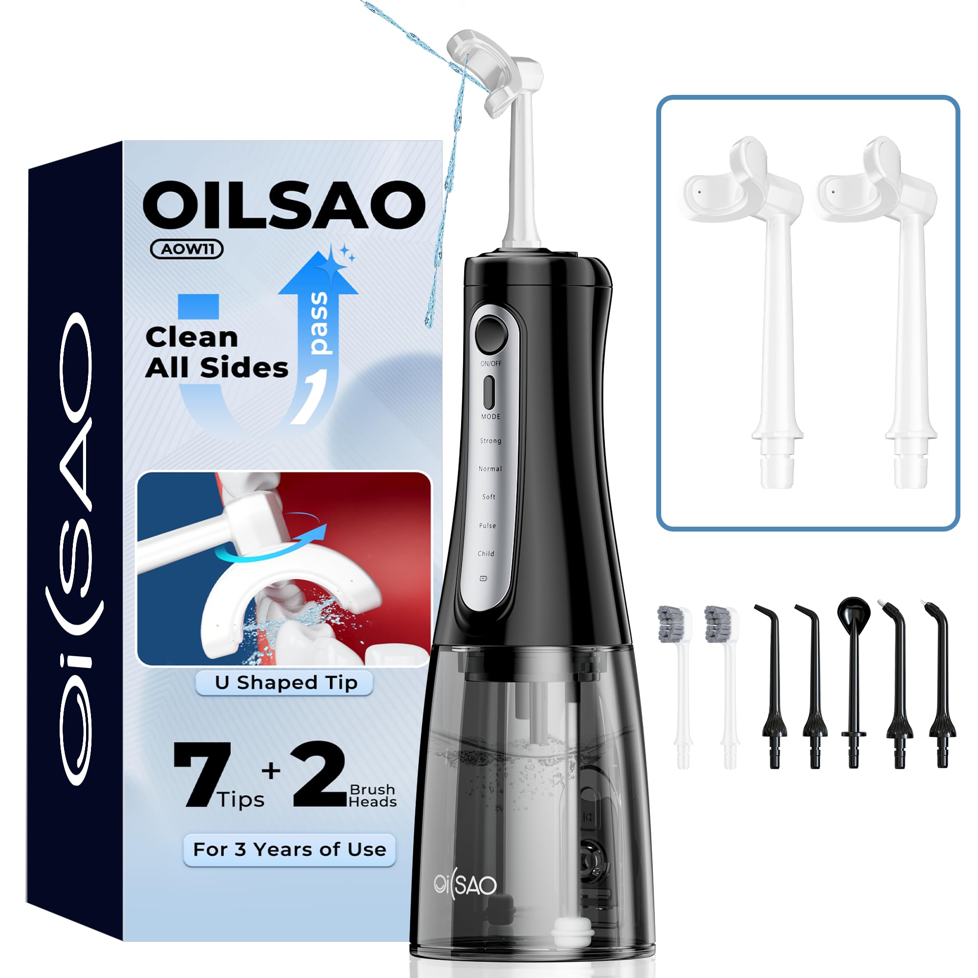 Photo 1 of Cordless Water Flosser for Teeth Cleaning Pick, U-Shaped Flossing Head for 360° Deep Clean, 5 Modes & 9 Jet Tips, IPX7 Waterproof, Rechargeable & Portable Oral Irrigator for Travel, 350ML Large Tank