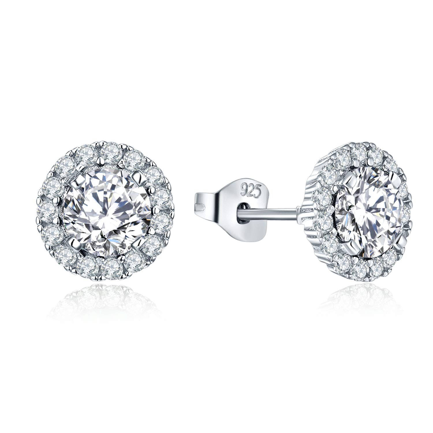 JO WISDOM Women Earrings,925 Sterling Silver 3A Zirconia April Birthstone Stud Earrings with White Gold Plated,Jewellery for Women