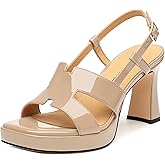 ROSERWISH Heels for Women Chunky Block Platform High Heels Square Open Toe Strappy Heel Sandals Wedding Party Prom Fashion Slingback Dress Pump Sandals Shoes