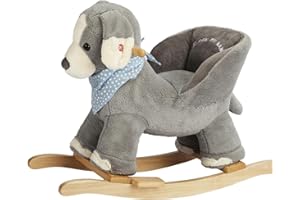 Rock My Baby Rocking Horse Puppy, Baby Rocking Dog with Seat for Toddlers 1-3, Plush Rocking Horse with Sweet Music, Wooden Rocking Horse Baby Animal Rocker, (Gray Dog), CPC Certified