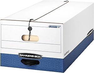 Bankers Box LIBERTY Heavy-Duty Storage Boxes, FastFold, String and Button, Legal, Case of 12 (00012)