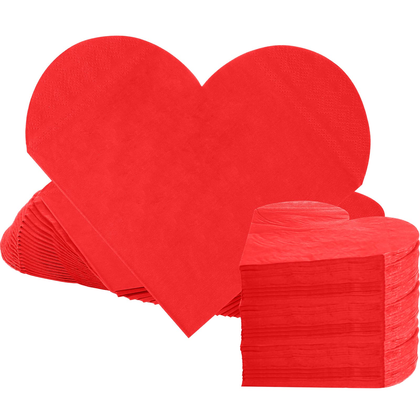 Photo 1 of 200 Pieces Valentine's Day Hearts Paper Napkins Red Folded Heart Shaped Paper Napkins Cocktail Napkins for Wedding, Birthday, Dinner, Lunch (Solid Red Style, 10 Pack)