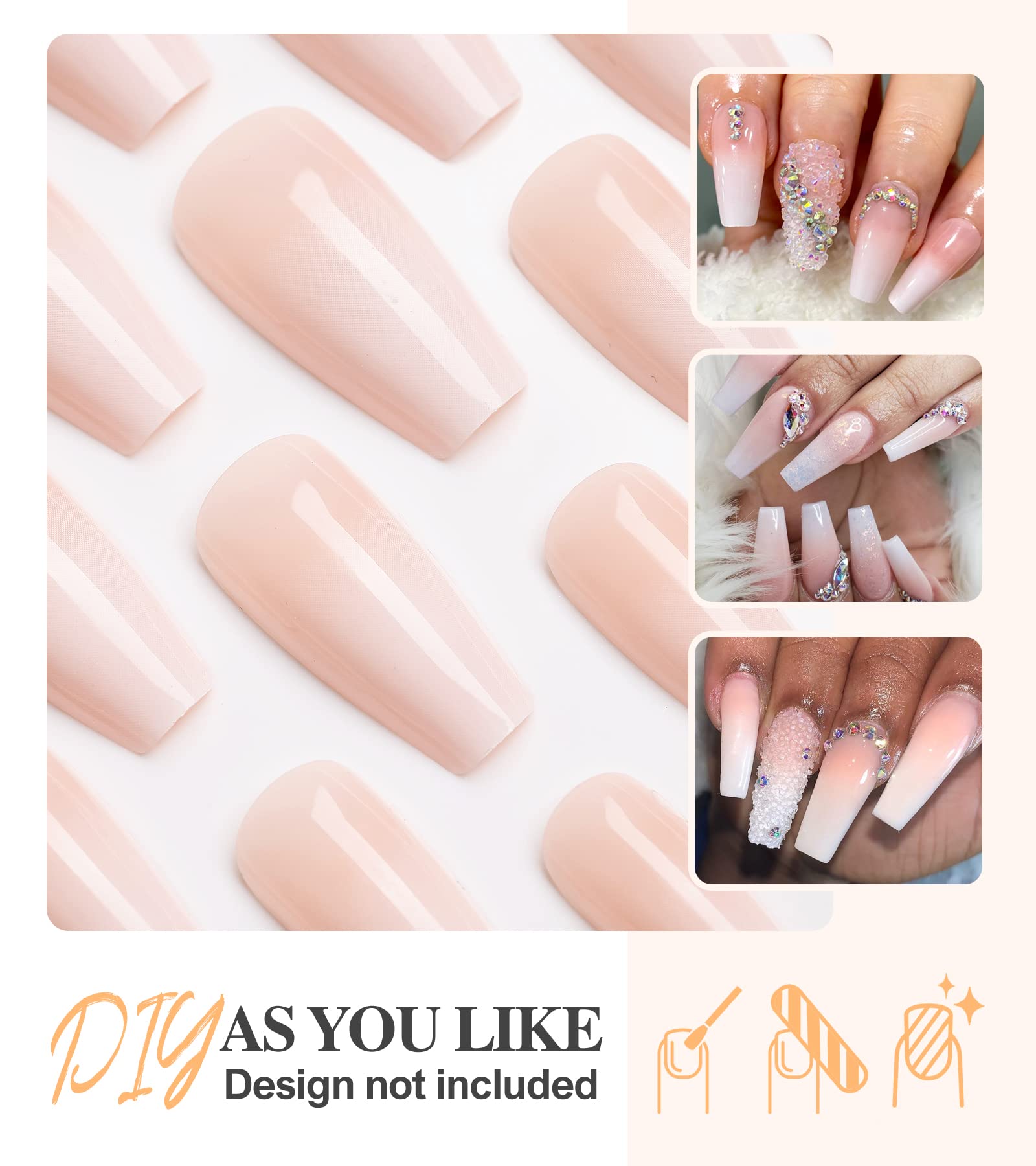 Morily Press on Nails - Pink Ombre Coffin Fake Nails Medium Length, French Tip Glossy False Stick on Fingernails for Women - 24Pcs in 12 Sizes - Image 8