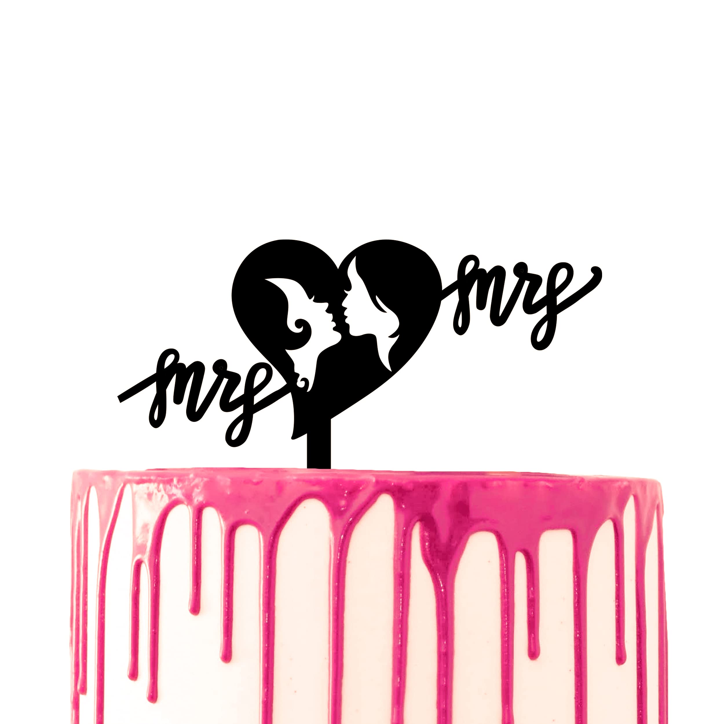 CARISPIBET Wedding cake topper Heart shaped Faces of Two Women Kissing Marriage Cake Decoration "Mrs. & Mrs." Acrylic — image 1
