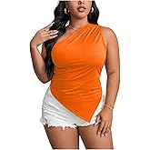 SOLY HUX Women's Plus Size One Shoulder Tank Top Sleeveless Asymmetrical Shirt Tops