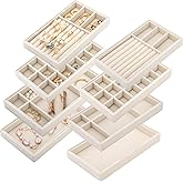 Elsjoy Set of 8 Velvet Jewelry Tray, Drawer Insert Divided Storage Holder Stackable Jewelry Organizer, Necklace Bracelet Disp