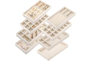 Elsjoy Set of 8 Velvet Jewelry Tray, Drawer Insert Divided Storage Holder Stackable Jewelry Organizer, Necklace Bracelet Disp