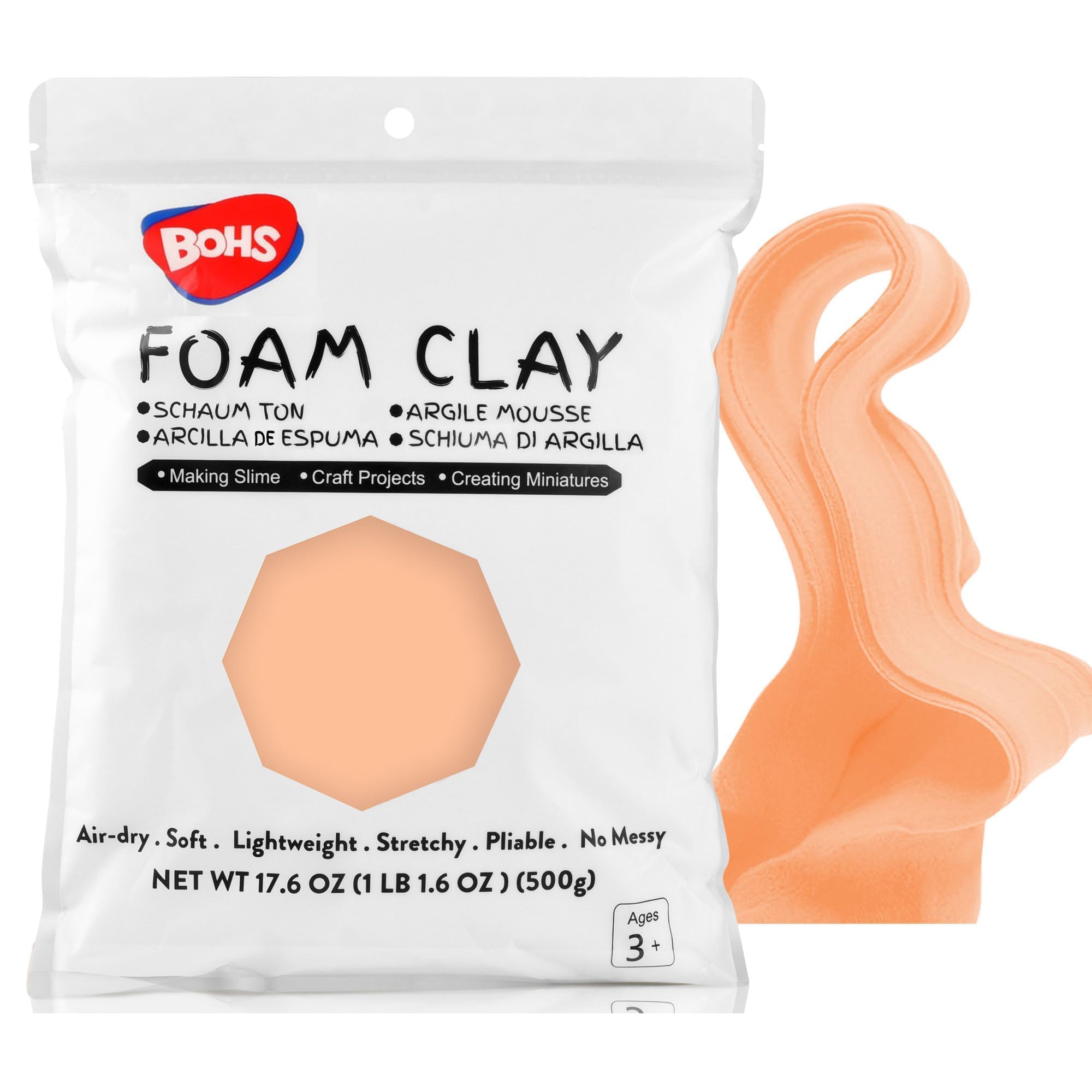 BOHS Peach Modeling Foam Clay - Squishy,Soft, Air Dry -for School Project,Cosplay,Fake Bake, Slime Supplies-1.1 Lbs/ 500 Grams