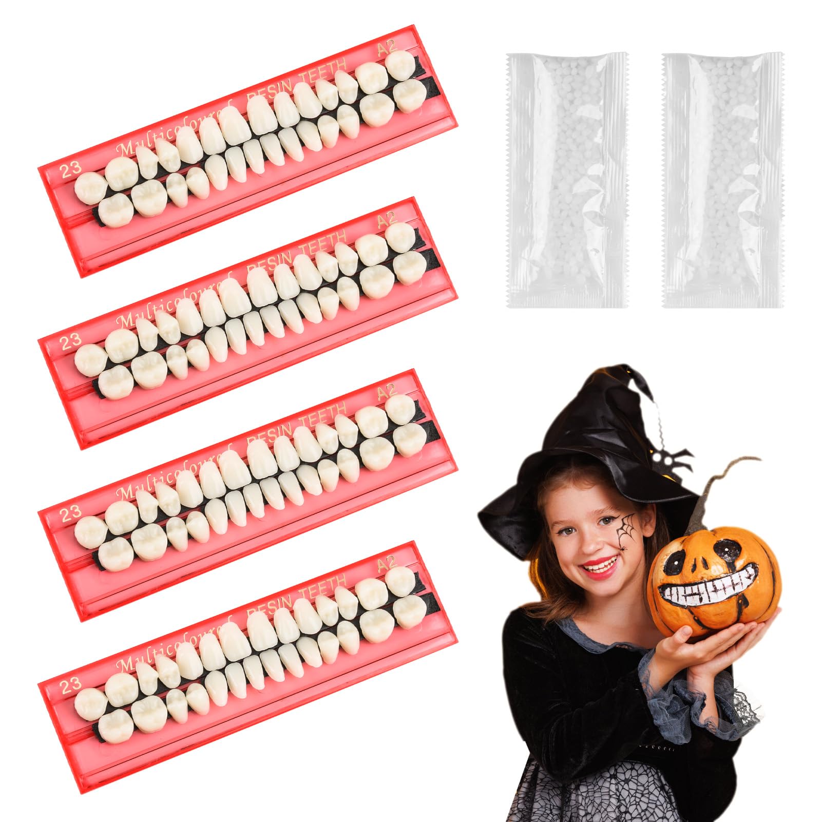 Photo 1 of hoeslaw 112 Pcs Costume Individual Fake Teeth Dental, Loose Fake Teeth Replacement for Party Costume Class DIY Theatrical Crafting (4 Set with 2 Paste)
