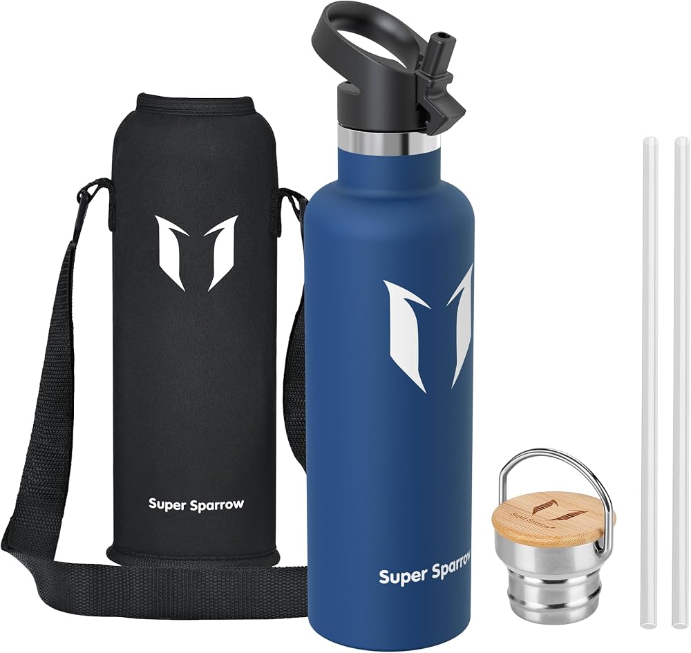 Super Sparrow 1000ml Stainless Steel Insulated Water Bottle with Two Lids