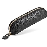 LARENNT Full Grain Leather Coin Pouch - Travel Small Coin Purse with Zipper - Mini Key Pouch Change Purse for Women and Men (Black, Large Size)