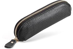 LARENNT Full Grain Leather Coin Pouch - Travel Small Coin Purse with Zipper - Mini Key Pouch Change Purse for Women and Men (Black, Large Size)