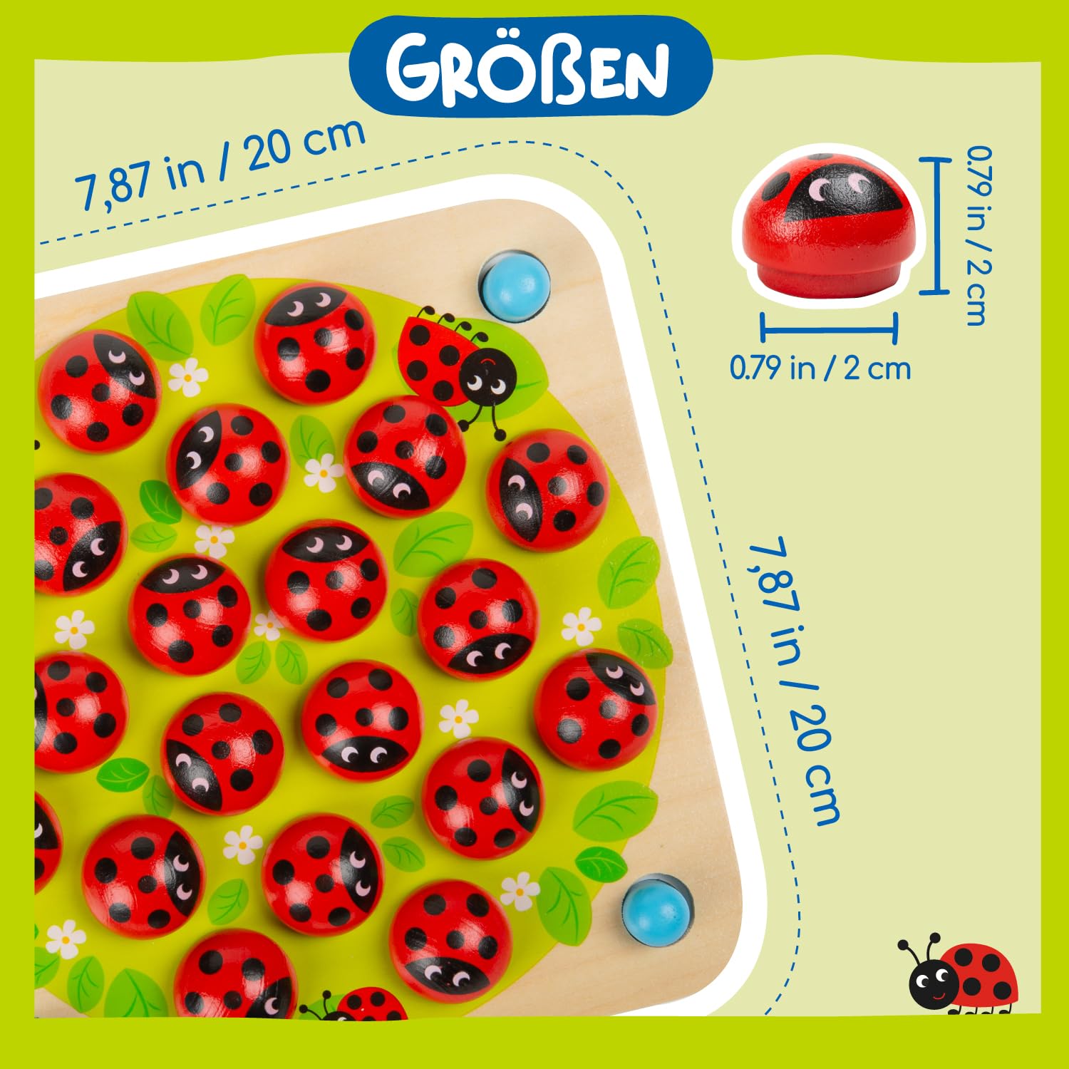 Nene Toys Marienkäfer-Garten, Gedächtnisspiel aus FSC® Holz für Kinder ab 3 Jahren – Pädagogisches Brettspiel mit 10 lustigen Mustern – Montessori Memo-Spiel – Geschenk Jungen Mädchen ab 3 4 5 Jahren 8