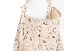 MEXXI Muslin Nursing Covers for Breastfeeding, Breastfeeding Cover with Arch Neckline,100% Cotton Breathable and Lightweight Privacy Nursing Apron 43 * 30 Inch (Beige)