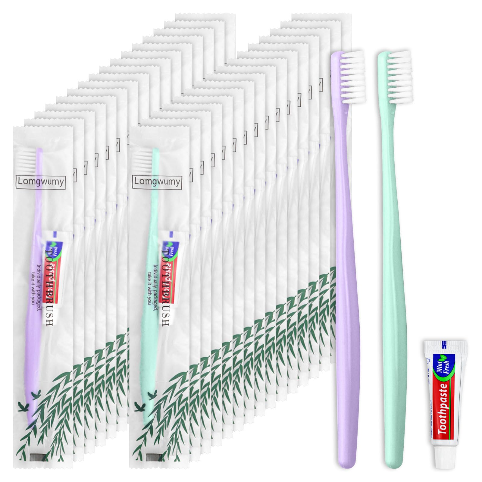 Disposable Toothbrush, Hotel Toothrush, Disposable Toothbrush and Toothpaste, Individually Packaged, 2 Colors, Delicate and Practical, Suitable for Hotel, Home, Camping, Travel (PACK-50)