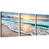daktenn 3 Piece Beach Wall Art Ocean Wall Art Sunset Pictures Wall Decor Beach Pictures Wall Art Ocean Wall Decor Sunset Landscape Painting, 12